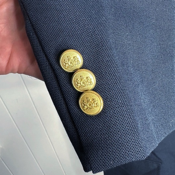 Vintage Stafford Gold Button Navy Hopsack Blazer - Picture 6 of 11